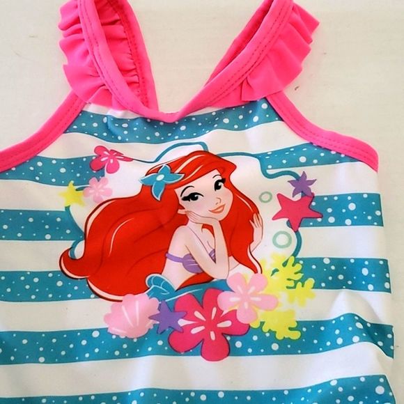 Disney Little Mermaid Striped Baby One Piece Swimsuit - Picture 2 of 7